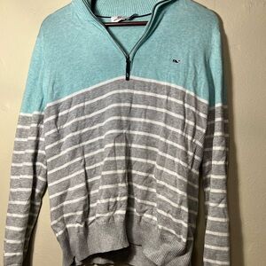 Men's Striped Sweater - Light Blue and Gray